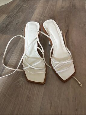 ZARA Cream Strappy Square-Toe Lace-Up Heels 40